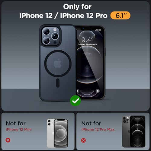 Image of Miracase Magnetic for iPhone 12 /12 Pro Case (Compatible with MagSafe) Military-Grade Protection, Shockproof, Anti-Fingerprint Translucent Matte Phone Cover for iPhone 12 /12 Pro Case 6.1 inch, Black