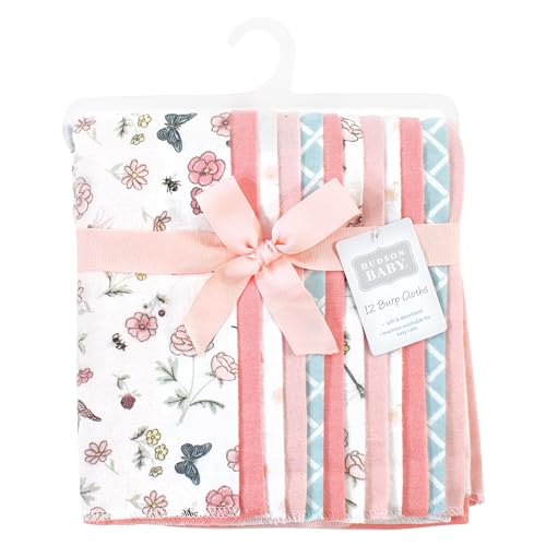 Image of Hudson Baby Unisex Baby Cotton Poly Flannel Burp Cloths Bundle, Hummingbird Garden, One Size