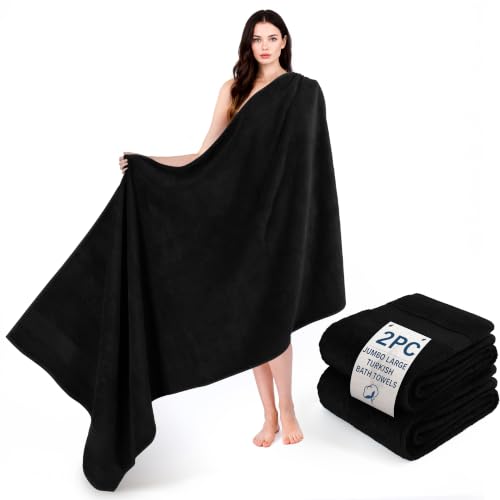 Image of Cotton Paradise 100% Cotton Turkish Towel Set, Soft Absorbent Quick Dry, 2 Piece 35x70 Bath Sheet Set, Coal Black