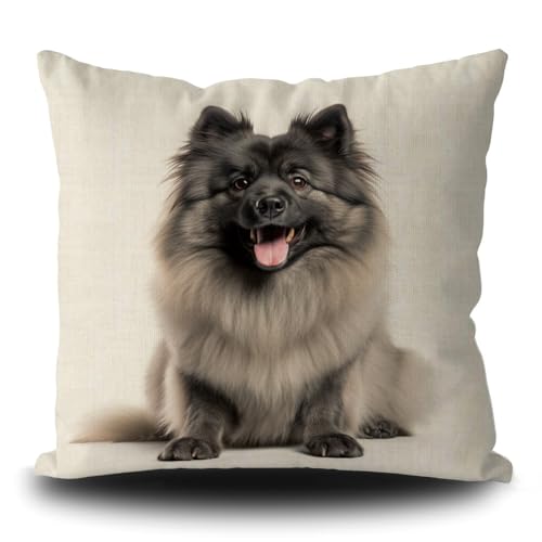 Funny Keeshond Dog Pillow Cover Dog Puppy Art Decorative Pillow Case for Couch Sofa Bed Dog Lover Gift Linen White 18X18 Inch Double Side, Style 3