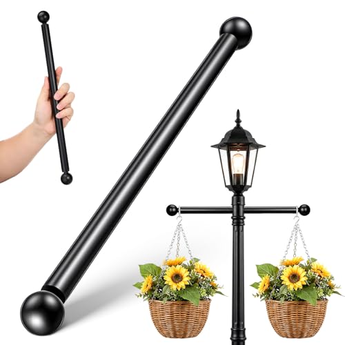 DOITOOL Lamp Post Arm Handle Replacement, 16" Metal Lamp Post Horizontal Bars, Ladder Rest Bars for Outdoor Lighting Setup, Black Aluminum Alloy Cross Arm for Home Use