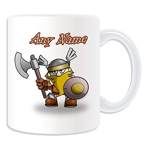 Regalo personalizado – Guerrero Vikingo taza (cuento de hadas tema de diseño, color blanco) – cualquier nombre/mensaje en su único – hacha escudo casco