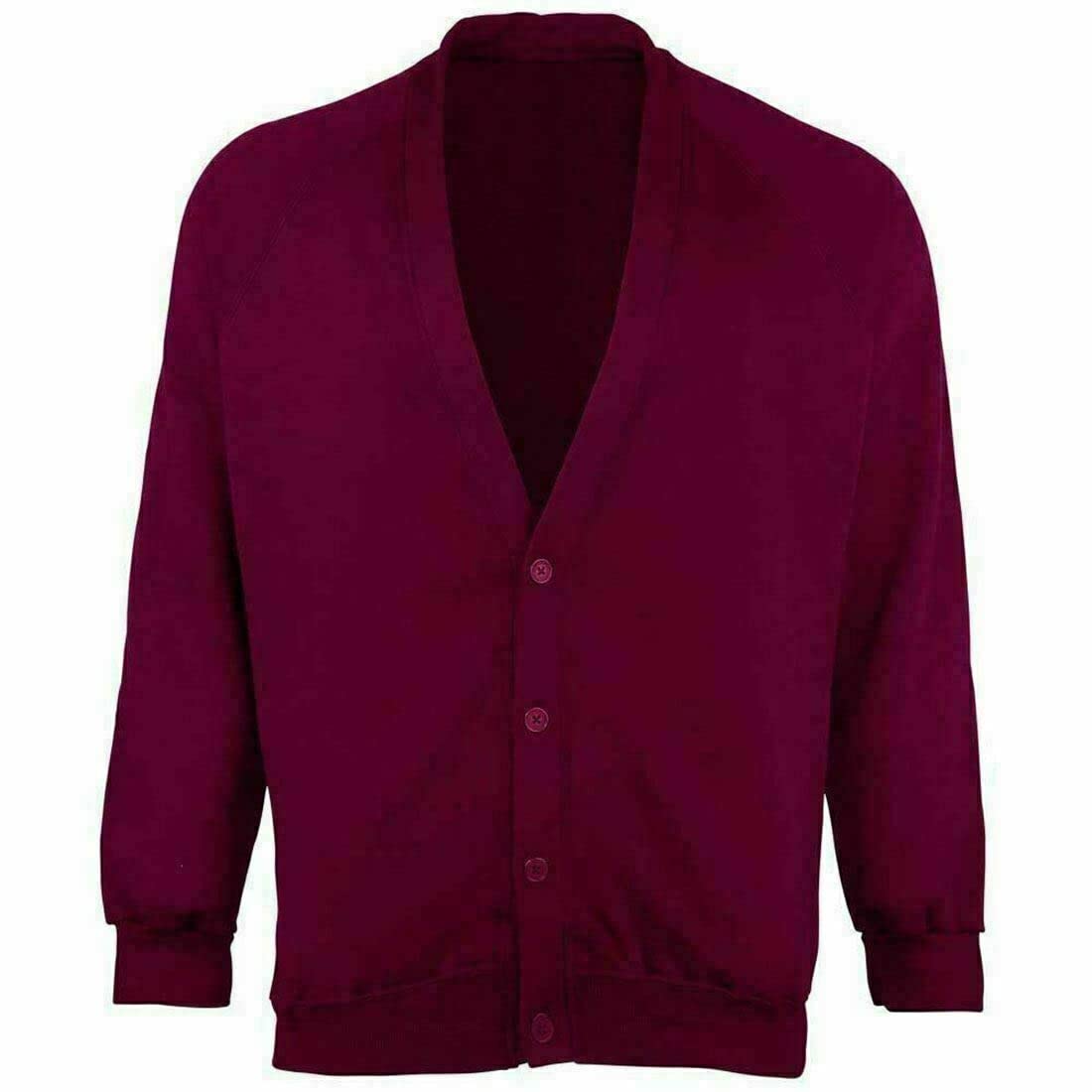 METLUQ M0D4 Boys Girls School Cardigan Uniform Long Sleeve Fleece Sweat Shirt (7-8 Years, Burgundy)