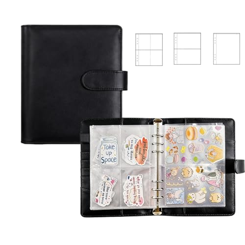 Image of Sticker Binder Organizer with Storage Sleeves,Reusable Stickers Collecting Book Album Holder, A5 Blank Sticker Container Organizer-Black
