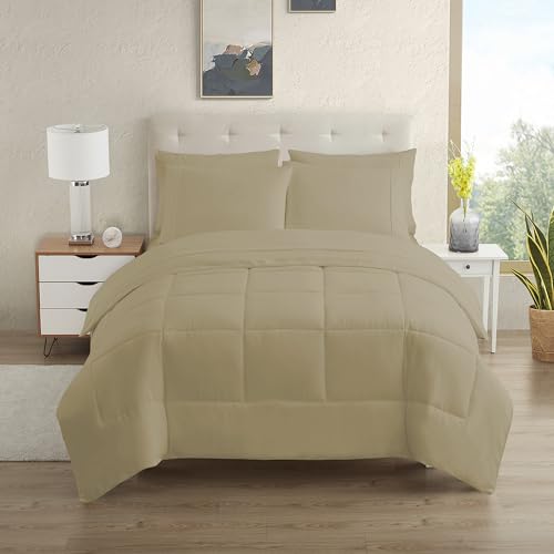 Twin Comforter Set with Sheets - 5-Piece Bedding Collection - 1 Comforter, 1 Fitted Sheet, 1 Flat, 2 Pillowcases - Deep Pocket - Soft & Breathable Premium Quality - Ideal for All Seasons, Taupe