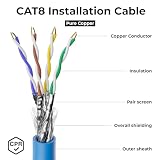 deleyCON 10m CAT 8 Kabel Instalacyjny Miedź (CU) Sztywny S/FTP PiMF Ekranowanie 40Gbps 2000MHz AWG22 Kabel Sieciowy Instalacyjny LAN Ethernet Sieć LSZH Bezhalogenowy BauPVO B2ca - Niebieski