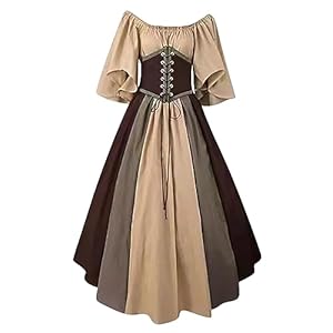 AEGJEGVD 2025 Mittelalter Kleid Damen Renaissance Retro Partykleid Mittelalter Kostüme Damen Gothic Kleider Halloween Karneval Kostüm Damen Vintage Maxikleid Für Halloween Karneval Kostüm