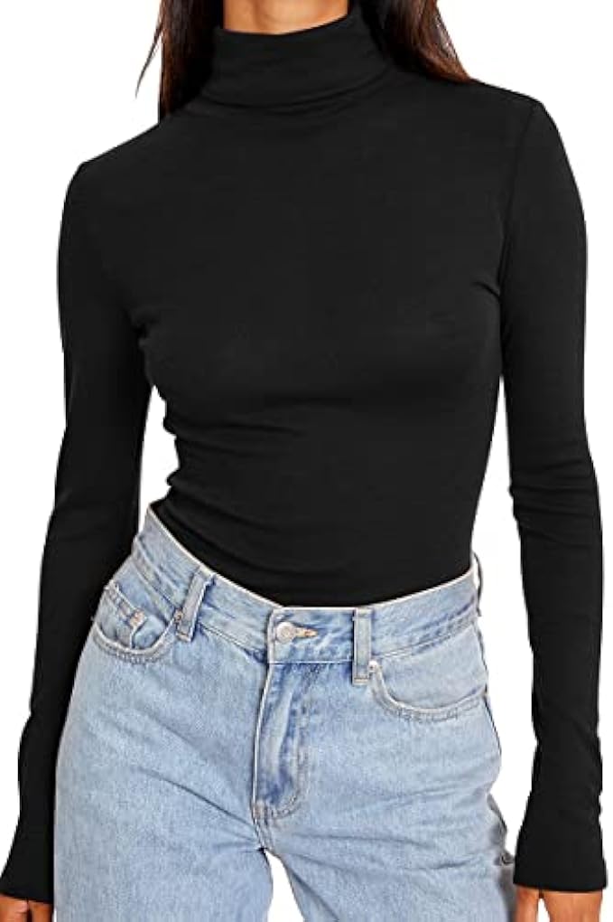 Trendy Queen Women's Turtleneck Long Sleeve Shirts Fall Fashion 2022 Basic Layering Slim Fit Soft Thermal Underwear Tops