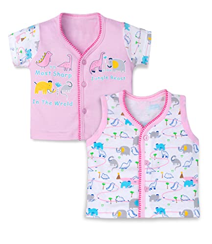 Image of mustmom Newborn Baby Cotton Jhabla Set | 0-3 Months | Combo of 1 T-Shirt, 1 Vest & 2 Shorts Set | Soft Breathable Summer Wear | Gift Set