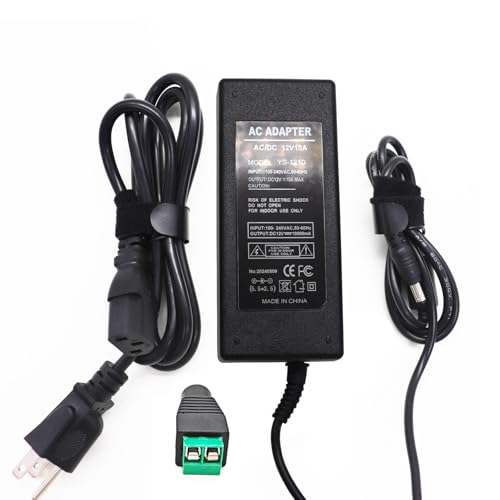Image of 12V 10A 120W Power Supply Adapter, AC 100-240V to DC 5.5x2.5mm, High-Power LED Driver Transformer for WS2811 WS2815 5050 2835 LED Pixel Strip Lights, CCTV Cameras (12V 10A 120W)