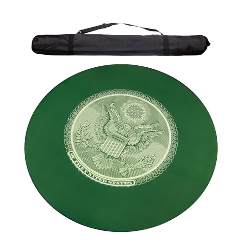 GEM POKER Pro 47 inch Anti-Slip Round Poker Mat for Texas Holdem, Portable Poker Table Top with Extra Water Repellency, Hemmed Edges, Noise Reduction, Carrying Bag Included for Poker Games, Casino