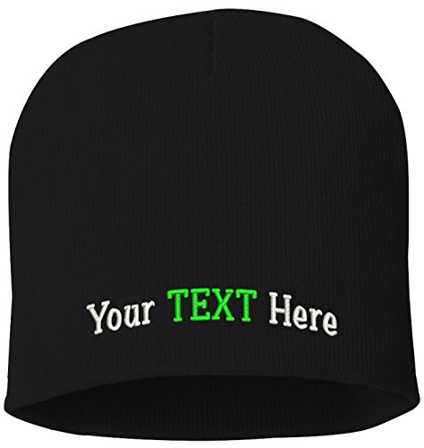 Peerless Skull Knit Hat with Custom Embroidery Your Text Here or Logo Here One Size SP08 (Black Knit W/Text, 12)