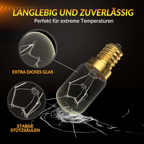 BrightWish Backofenlampe E14-42W (40, watts) - 300 Grad hitzebeständig Dimmbar Warmweiß 4 Stück Glühbirne für Backofen, salzlampe, Mikrowelle, Dunstabzugshaube
