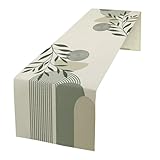 Boho Leaves Table Runner Sage Green Mid Century Modern Abstract Arch Geometric Minimalisted Spring Seasonal Dinner Runner for Farmhouse Kitchen Dining Home Holiday Party 13x36in