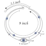Flyow Łańcuszek na stopę dla kobiet, srebro wysokiej próby 925, niebieski, regulowany wielowarstwowy łańcuszek na stopę dla kobiet