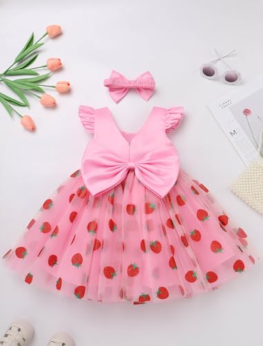 OBEEII Baby Girls Birthday Cake Smash Outfit Formal Baptism Photoshoot Tulle Dress Wedding Flower Girl Dress with Headband3