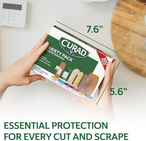 CURAD Assorted Bandages Variety Pack, 300 Count, 6 Styles Including Antibacterial, Waterproof, Sheer, Plastic, Heavy Duty & Flex-Fabric, Protects Scrapes, Cuts & Burns, Latex-Free - 5