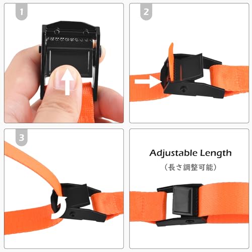 Image of TRIWONDER Cinch Tie Down Straps Cam Buckle Lashing Strap Nylon Small Ratchet Heavy Duty Belts for Packing Cargo Battery Bike Car Roof Rack Kayak Truck (01# Orange - 2 Packs, 6.6 FT)