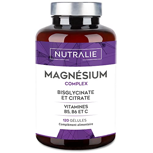 MAGNÉSIUM Bisglycinate et Vitamine B6 | Anti-Fatigue & Anti-Stress [301 mg/jour] Magnésium Bisglycinate et Citrate Bio-Disponible | 120 gélules NUTRALIE (Sans goût)