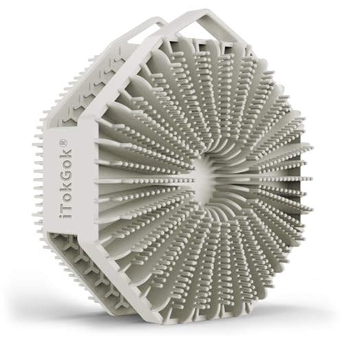 iTokGoK® Premium Silver-Infused 2-in-1 Silicone Body Scrubber, Double-Sided Design Body Brush Body Scrubber Exfoliating Body Brushes for Sensitive Skin for Showering, Silicone Loofah - Stone