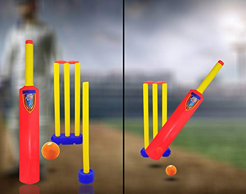 Image of Kabello Kids Cricket Set with 1 Bat, 1 Ball, 3 Wickets and 1 Stump Holder for Playing Cricket Pack of 1