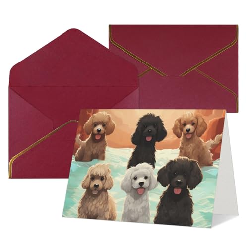 QMNSEHF 封筒付きブランクグリーティングカード Thank YouCard プードル 犬 Happy Birthdayカード 女性用 男性用 クリスマス ハロウィン ウェディング ブランク ノートカード あらゆる機会のグリーティングカード 4x6