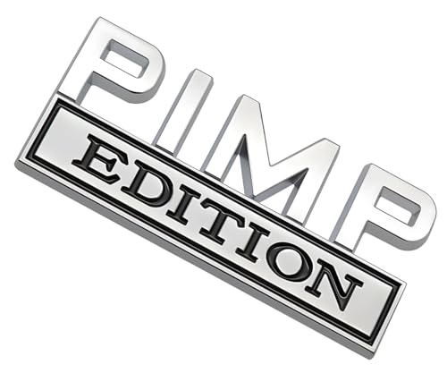 Image of Pair Set Metal Pimp Edition Badge 3D Emblem Car Side Rear Front Hood Trunk Door Bumper Decal Sticker (Silver Black)