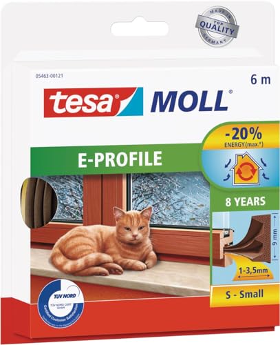 Price comparison product image tesamoll E-Profile Seal - Self Adhesive Rubber Draught Excluder for Insulating Gaps in Windows and Doors - Brown - 6 m x 9 mm x 3.5 mm