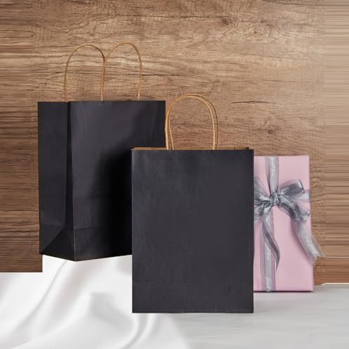 Image of RACETOP Navy Blue Kraft Gift Paper Bags 50 Pack 8x4.5x10.8 in with Handles
