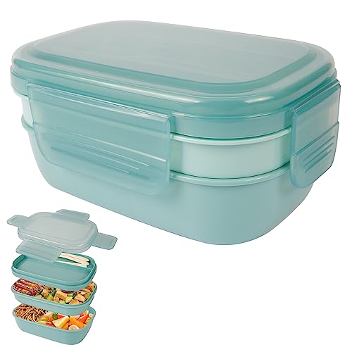 Foto von Teklemon Lunchbox, 1900mL Bento Box Brotdose mit 5 Fächern Brotzeitbox Jausenbox mit Besteck 2-Lagige Auslaufsicher Bento Lunch Box für Erwachsene Kinder Brotbüchse zum Schule, Arbeit, Picknick