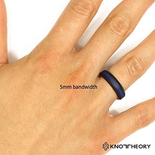 Knot Theory Blue Striped Silicone Ring for Men Women - Thin Blue Line Police 8mm Wedding Band Size 11 - 5