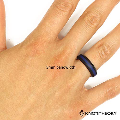 Knot Theory Silicone Wedding Ring For Men And Women, Size 12.5~13 (Wider 8Mm Bandwidth), Black / Blue Line #TOP5
