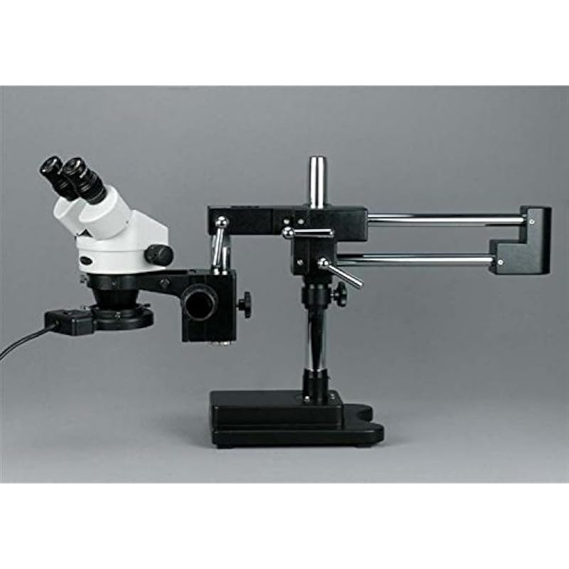 AmScope SM-4BZ-FRL-B profesional binocular zoom microscopio estéreo, WH10 X Oculares, 3,5 x -90 X Zoom de Ampliación, 0.7 x -4.5 X lente, 8 W Fluorescente Anillo Color de luz, color negro double-arm Boom Soporte, 110 V-120 V, incluye 0,5 x y 2.0 x Lente Barlow 🥇✔️ ® A Pedido 🏆™
