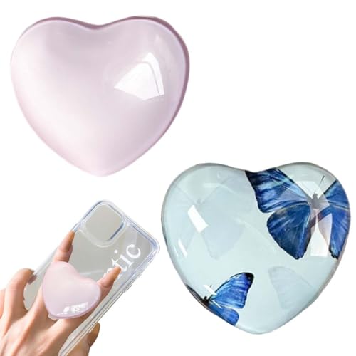 HAMKU 2 Pièces Poignée Grip, Grip Telephone, Extensibles Base Téléphone Portable Poignée Support Coeur en Verre Magnétique Compatible pour Smartphone
