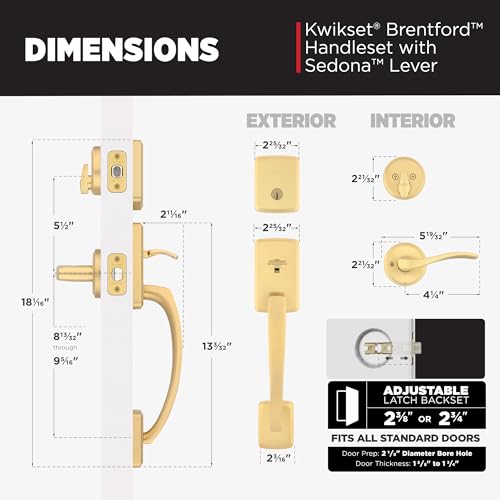 Kwikset Brentford Front Door Lock Handle and Deadbolt Set, Entry Handleset Exterior with Sedona Reversible Lever, Satin Brass, Pick Resistant SmartKey Rekey Deadbolt Security, with Microban Protection by Kwikset - Image 7