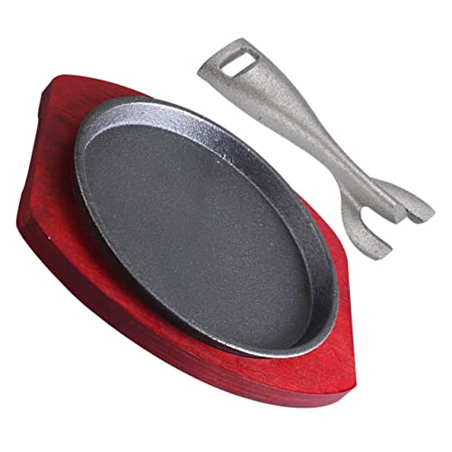 SUPVOX 1 Juego Plato De Barbacoa Plato Para Freír Sartén De Hierro Sartenes Para Asar Plato De Pescado a La Parrilla Cacerola Para Servir Caliente Esenciales De Cocina Madera