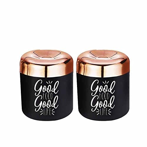 PDDFALCON Stainless Steel Black Apple Canister/Dabba/Container For Kitchen Storage Set of 2, 650ml With 100% LeakProof BIS Certified, Jindal Seal & Made In India