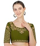 Tissu : soie fantôme Pujia Mills Chemisier pour femme avec broderie artisanale Zari Pierre Travail prêt à l\'emploi, Mahendi, 38
