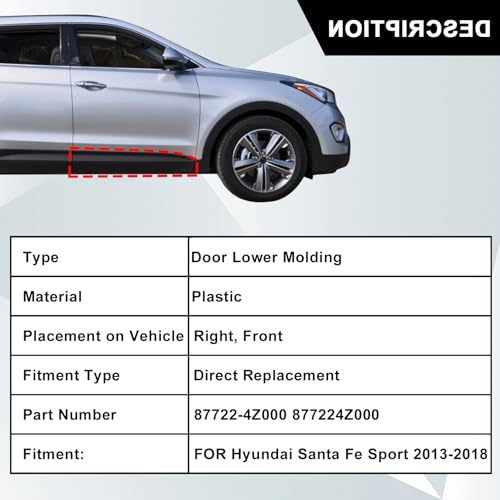 SecosAutoparts Door Lower Molding Trim, Front Passenger Side, Fit for Hyundai Santa Fe 2013-2018, Replace# 877222W000 87722-2W000CA, Door Garnish Molding Trim by SecosAutoparts - Used condition - Image 5