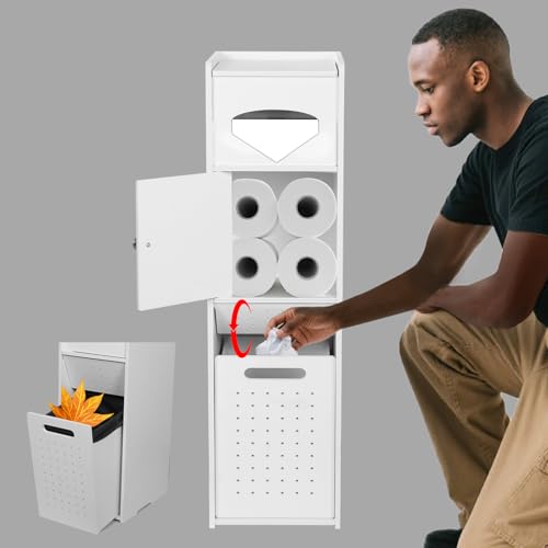 RUNSUNSPRI Bathroom Storage Bathroom Trash Can Toilet Paper Holder Stand Storage Cabinet for Small Spaces Slim Paper Holder for Bathroom Bedroom Living Room Office