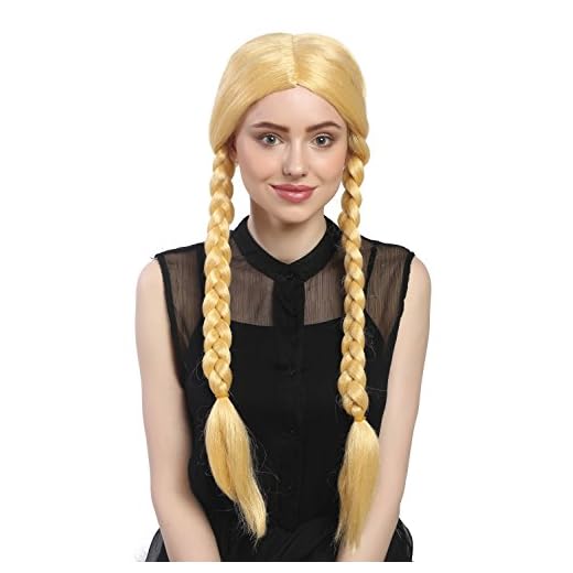 WIG ME UP - 90958-ZA88C Perücke Damen Fasching Karneval zwei geflochtene Zöpfe Goldblond Gelb Blond Goldmarie 60 cm
