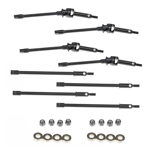 RampCrab Steel Universal Joint Drive Shaft for SCX24 AX24 1/24 RC Crawler Car, Inside+4mm Length, 2 Pair Front axle shafts & Rear shafts, Upgrades Parts for SCX24 Bronco Deadbolt JLU Gladiator C10