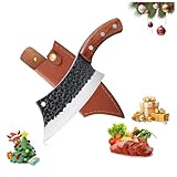 Freelander Hand Forged Knives, Meat Cleaver for Meat Cutting, High Carbon Viking Knife with Sheath, Full Tang Chef Kitchen Butcher Knife for Home,Outdoor, Camping, BBQ,Christmas Gifts for Men Women