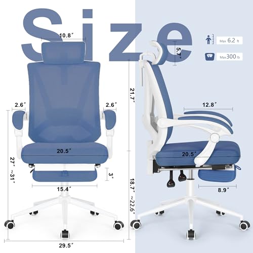 Misolant Ergonomic Office Chair with Footrest, Ergonomic Desk Chair with Adjustable 2D Lumbar Support, High Back Computer Chairs with Adjustable Headrest, Navy Blue Comfortable Executive Office Chair