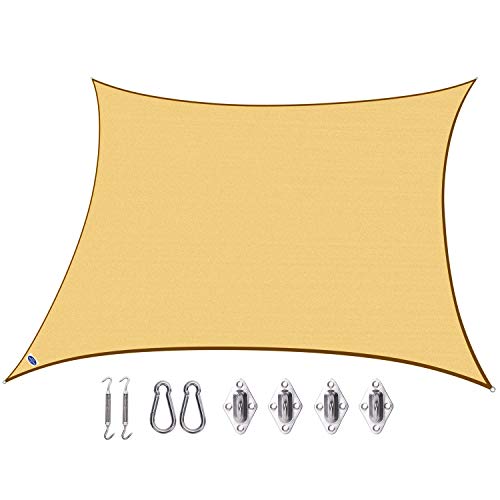 Cool Area Shade sail Rectangle 9'10'' x 13' with Hardware, Sand