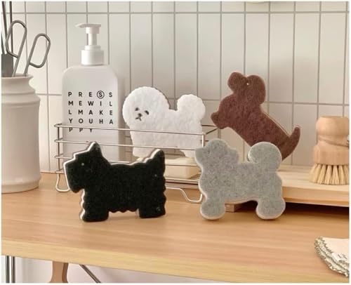 Three-Layer Kitchen Cleaning Sponges Multi-Use Dish Scrub Non Scratch Dog Shape Sponges for Kitchen Dishes Pots Bathroom（4pack）
