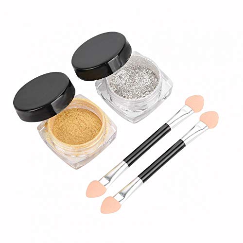 Nagel Spiegel Pulver, Glitzerpigmentpulver für Nägel, Maniküre Make up Dekoration Kit, 2 Farben Gold und Silber – Bild 7