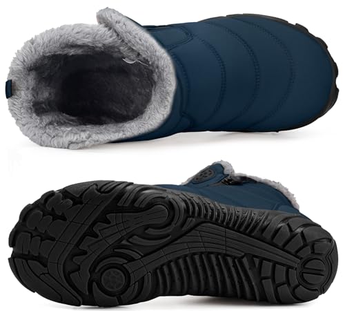 Hsyooes Womens Mens Barefoot Boots Shoes Winter Snow Boots Warm Ankle Booties Zero Drop Sole Wide Toe Box Fur Lined Outdoor Sneakers,44 Dark Blue by Hsyooes - Image 3