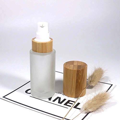 Frosted Glass Lotion Bottle,2 Pack Cosmetic Cream Bottles With Bamboo Lid Empty Travel Spray Bottles Pump Dispenser For Essential Oil Emulsion Essence Liquid (100Ml) #TOP2