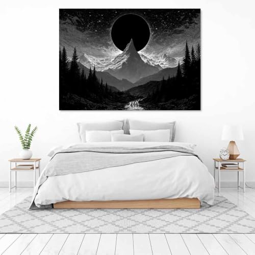 Affiche éclipse Darks Mountain XENIOU poster encadré noir et blanc salon cuisine